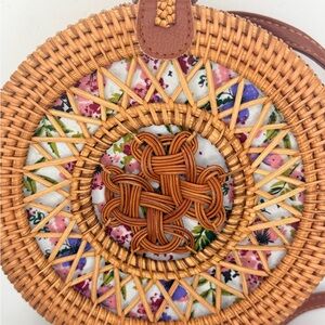 Round Rattan Wicker Purse Boho Straw Crossbody Handbag